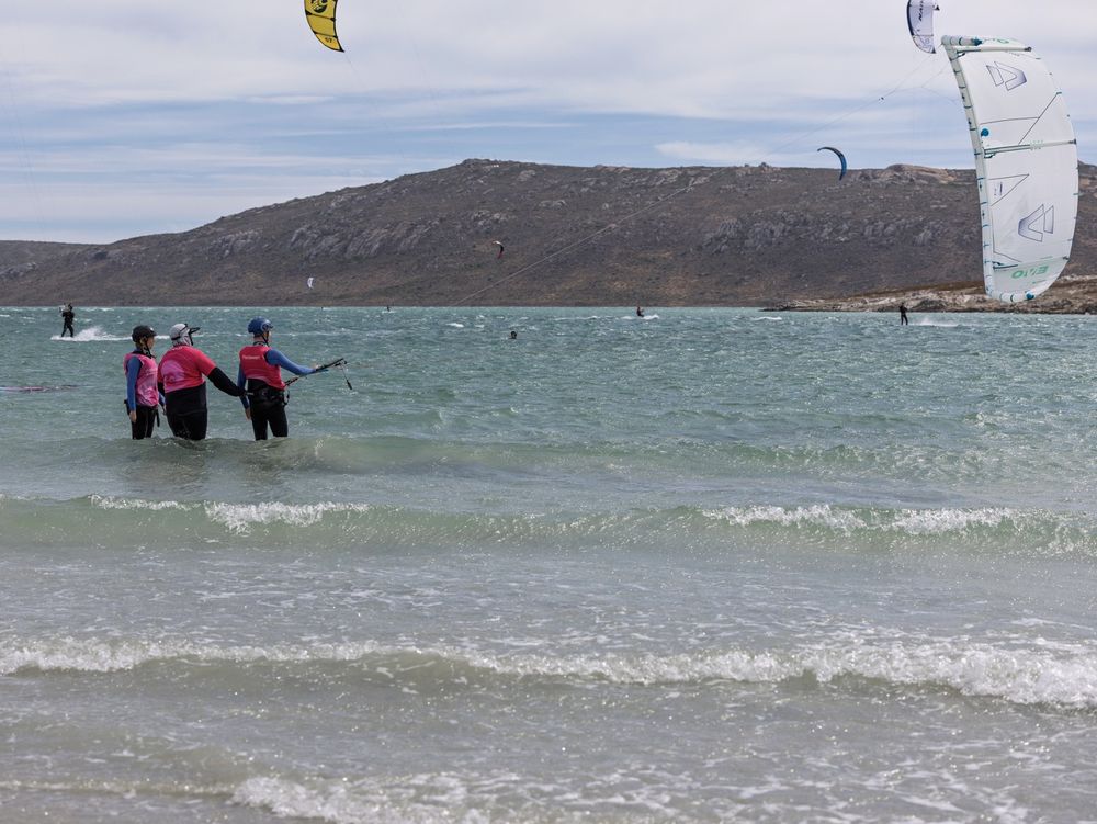 Two students in Obsession Kiting vests during a lesson on the Langebaan lagoon